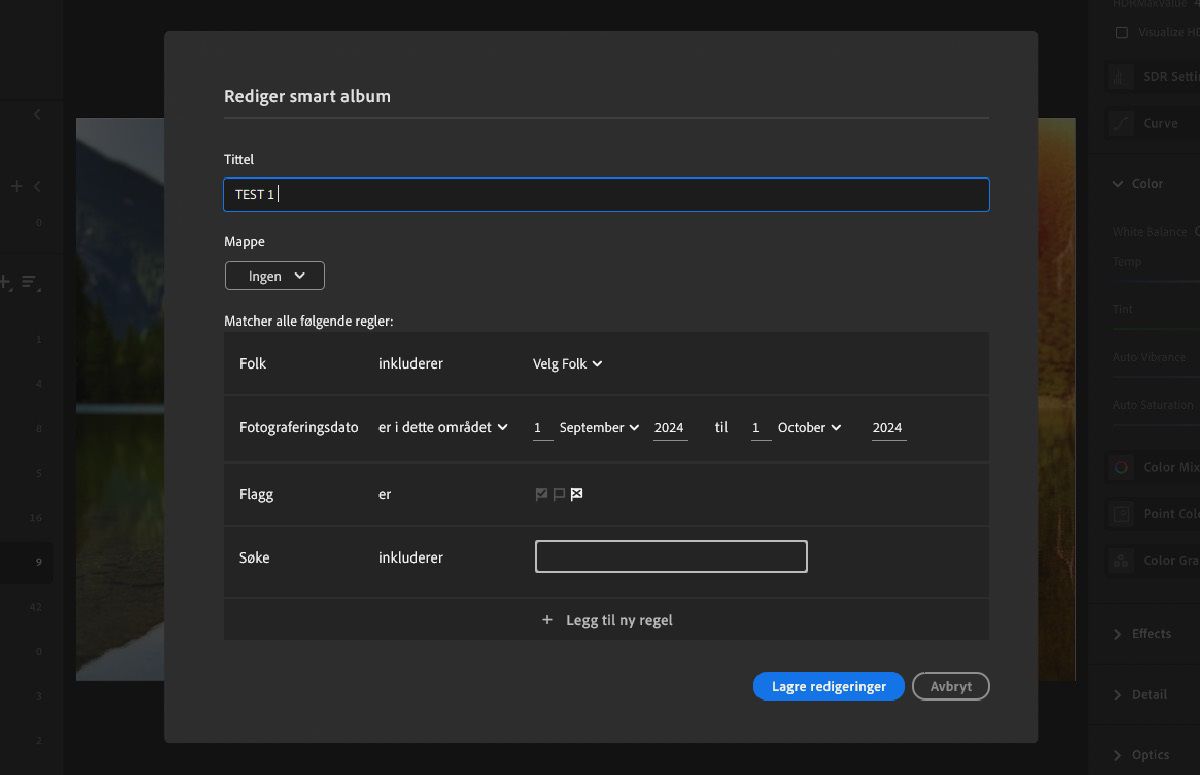opprett smarte album i Lightroom for å søke raskt i bildene