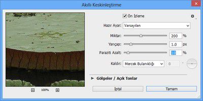 Photoshop Akıllı Keskinleştirme iletişim kutusu