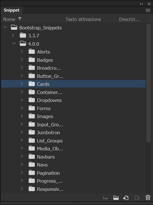 Pannello Snippet in Dreamweaver
