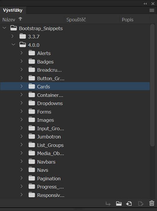 Panel Výstřižky v aplikaci Dreamweaver