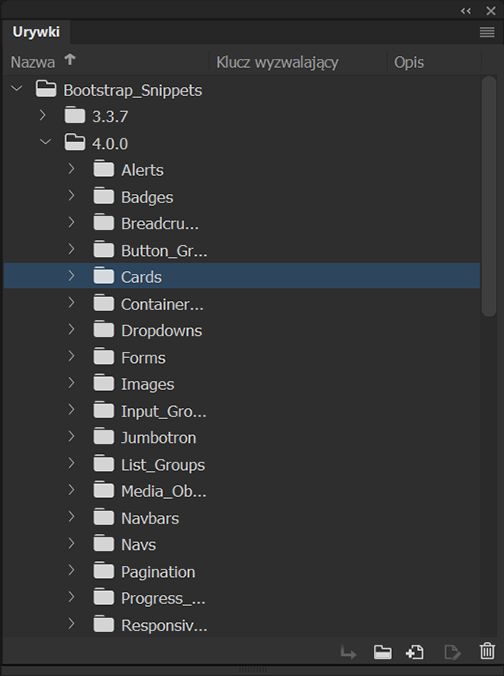 Panel Urywki w programie Dreamweaver
