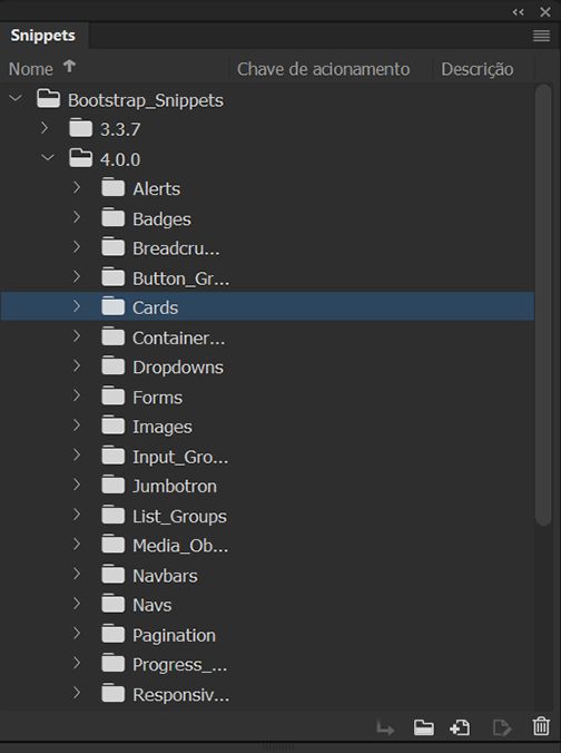 Painel Snippets no Dreamweaver