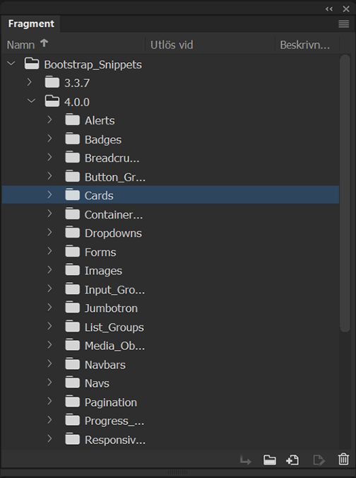 Panelen Kodfragment i Dreamweaver