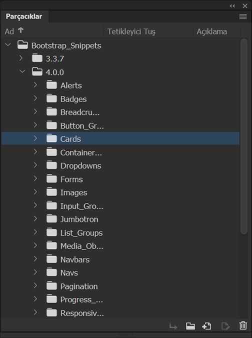 Dreamweaver'da Parçacıklar paneli