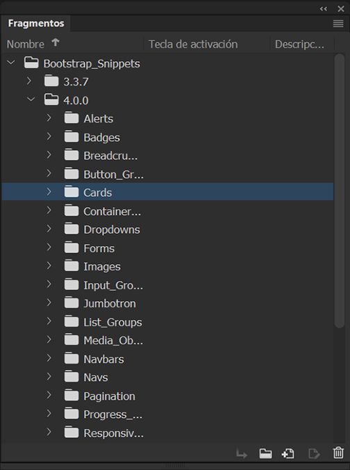 Panel Fragmentos en Dreamweaver