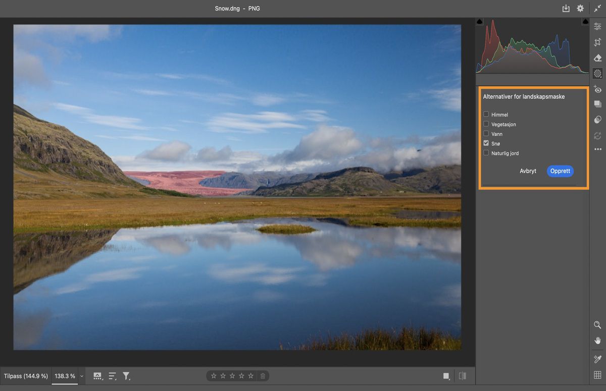 alternativer for landskapsmaskering i et bilde av en innsjø med fjell og skog