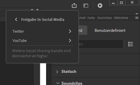 Bedienfeld für Freigabe in sozialen Medien
