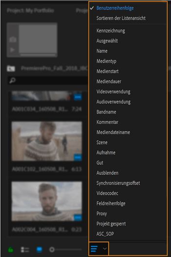 Sortieren von Symbolen im Projektfenster