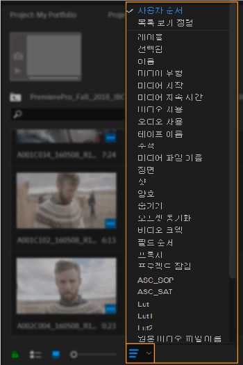 프로젝트 패널의 아이콘 정렬