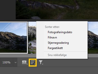 Sorter bildene dine raskt i Camera Raw-filmstripen