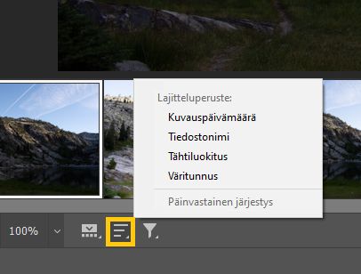 Lajittele valokuvia pikaisesti Camera Raw'n filminauhassa