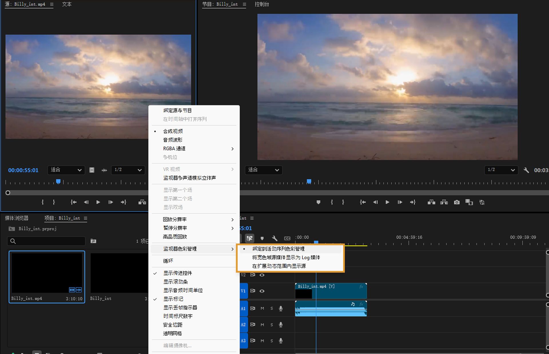 源监视器提供了三种不同的用于显示源媒体的选项。