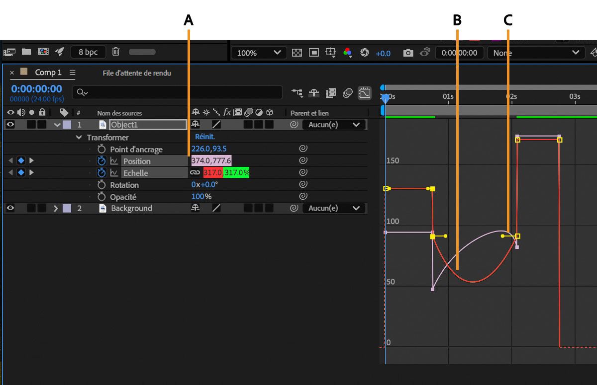 Le panneau Montage affiche les propriétés et le graphique de vitesse affiche une représentation graphique des propriétés à l’aide des commandes.
