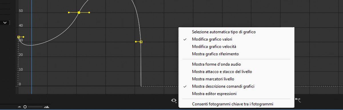Opzione Modifica grafico velocità selezionata nel menu Scegli tipo di grafico e opzioni.