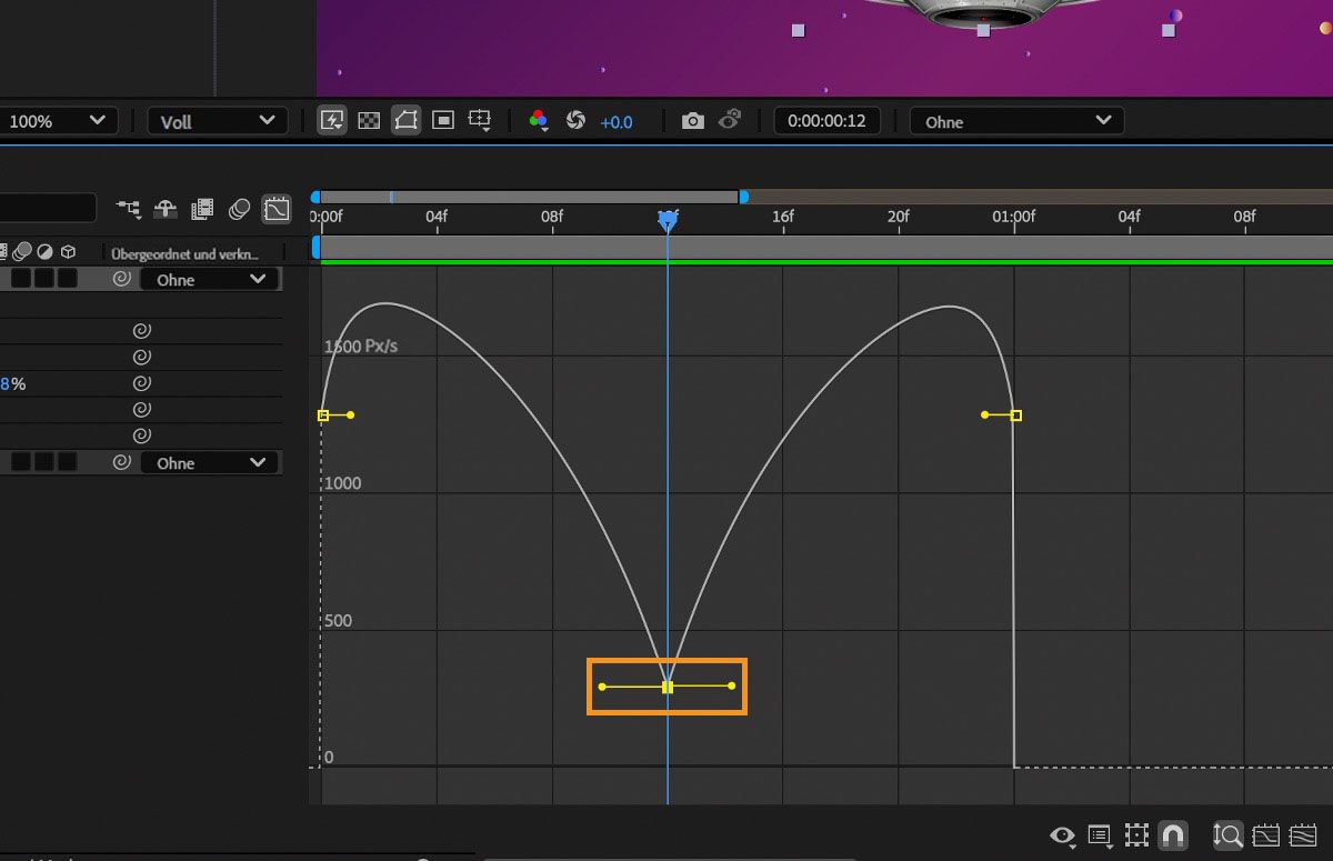 Ziehen des Richtungsgriffs zum Erstellen einer Spitze.