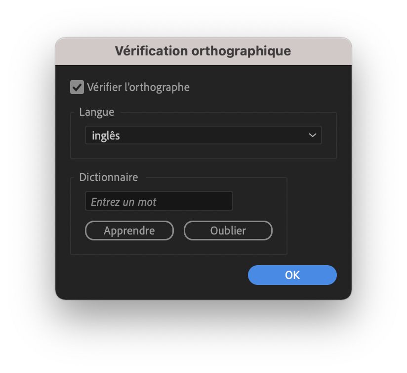 La boîte de dialogue Vérification orthographique
