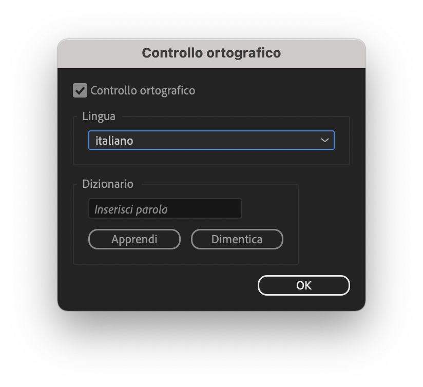 Finestra di dialogo Controllo ortografico