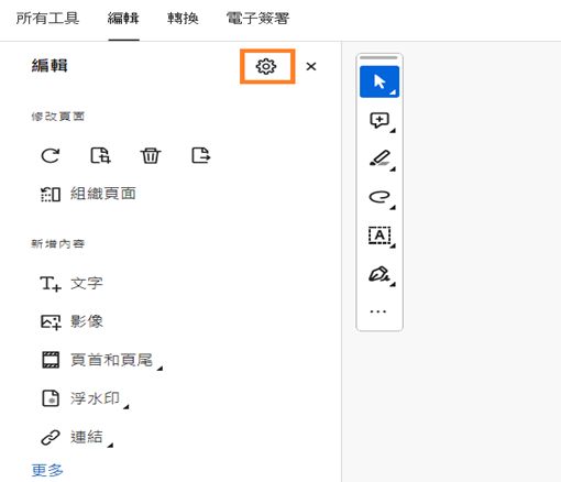 Adobe Acrobat 中的設定圖示