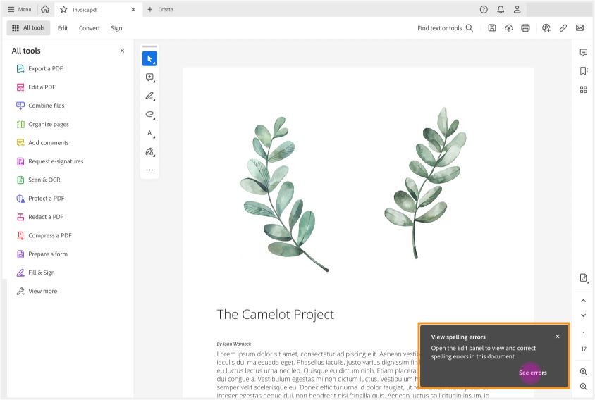 Acrobat 告知文档中有拼写错误