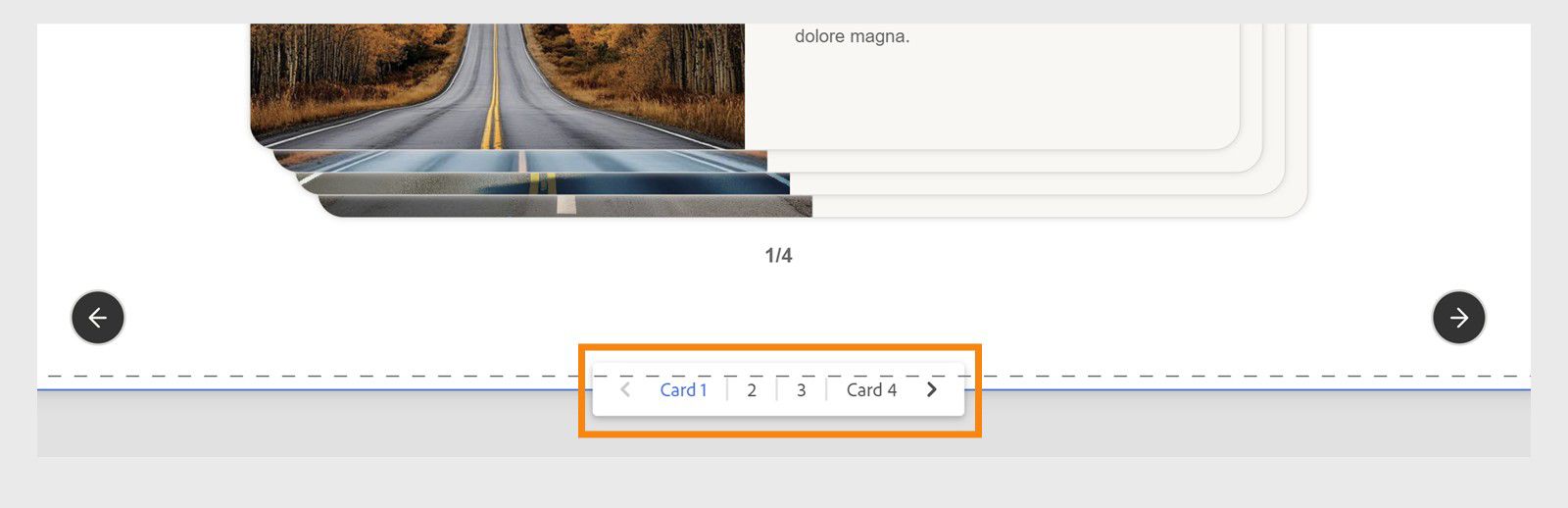 Interfaz del widget de pila mostrando cómo seleccionar cada tarjeta para editarla