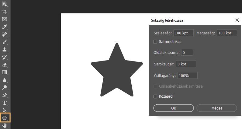Csillagalakzat létrehozása a Sokszög eszközzel