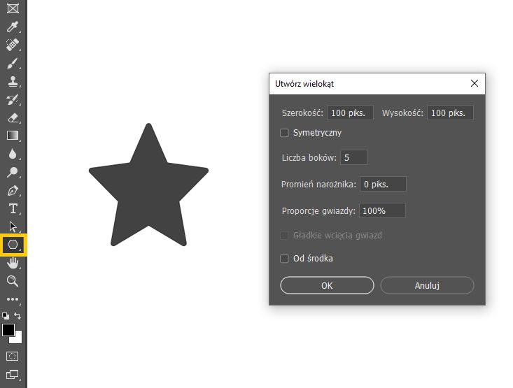 Tworzenie kształtu gwiazdy przy użyciu narzędzia Wielokąt
