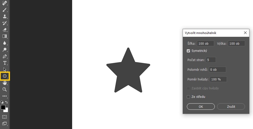 Vytvoření tvaru hvězdy nástrojem Mnohoúhelník