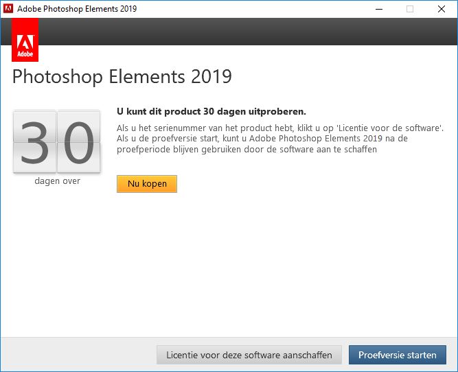 Proefversie van Photoshop Elements 2019 starten