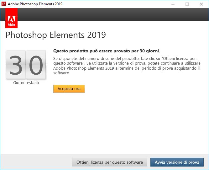 Avviate la versione di prova di Photoshop Elements 2019