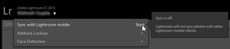 透過 Lightroom 活動中心中的「Lightroom mobile」選項開始同步。 