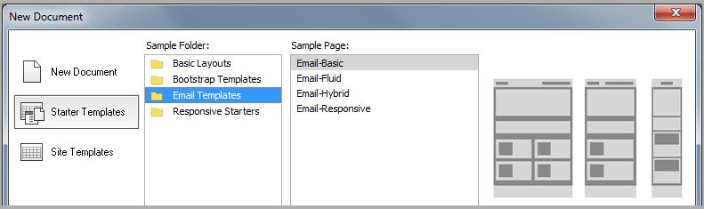 قوالب بادئ تشغيل البريد الإلكتروني الجديدة‬ في Dreamweaver CC 2015.2