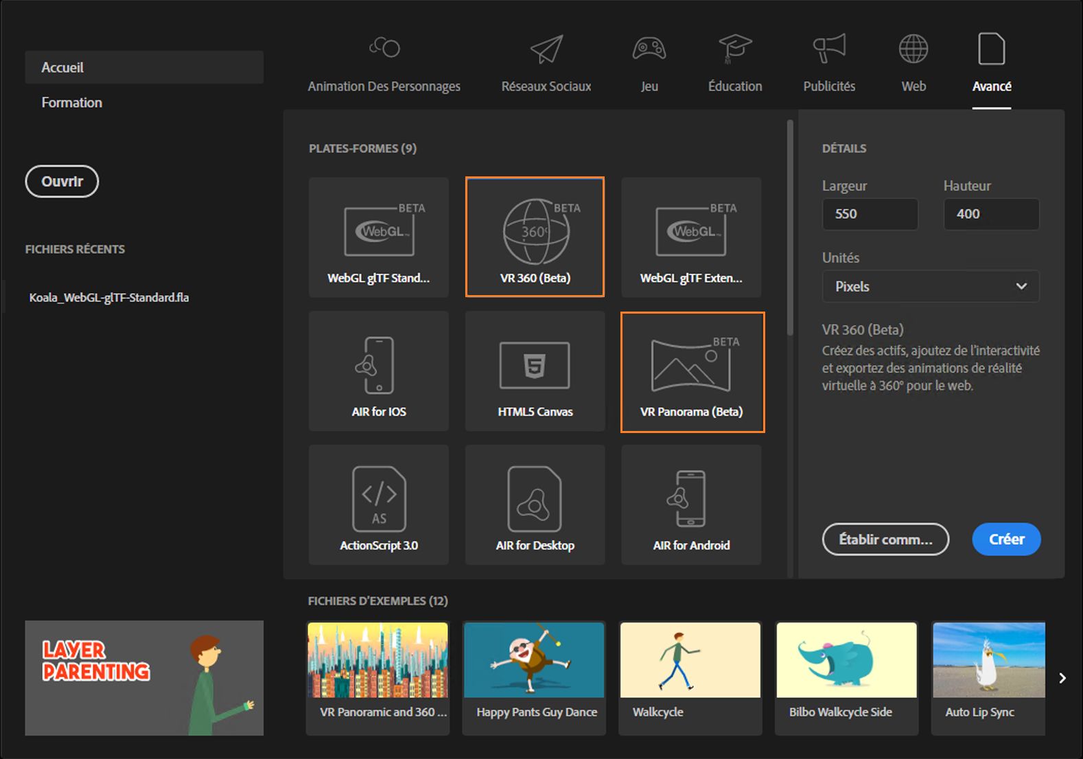 Panorama et vue à 360° en réalité virtuelle dans l’écran de lancement