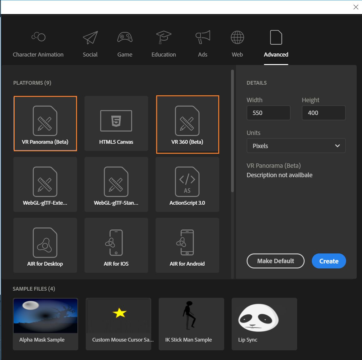 Materiały VR (360 stopni i panoramy) na ekranie początkowym