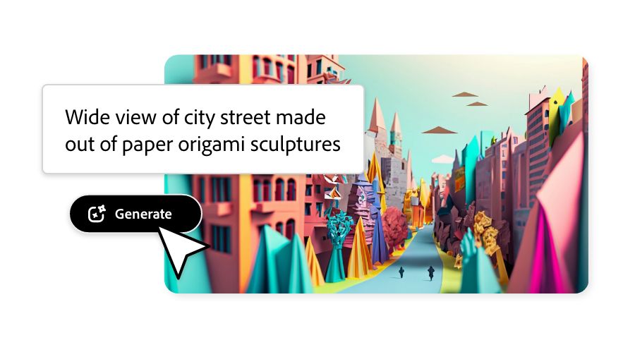 City street made out of paper origami sculptures generated via chat box in Adobe Express
