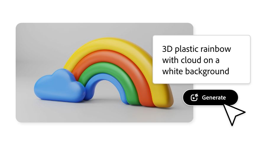 3D plastic rainbow with cloud generated via chat box in Adobe Express