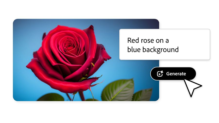 Red rose on a blue background being generated with Adobe Express