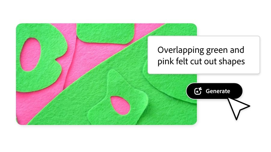 Overlapping green and pink felt cut out shapes generated via chat box in Adobe Express