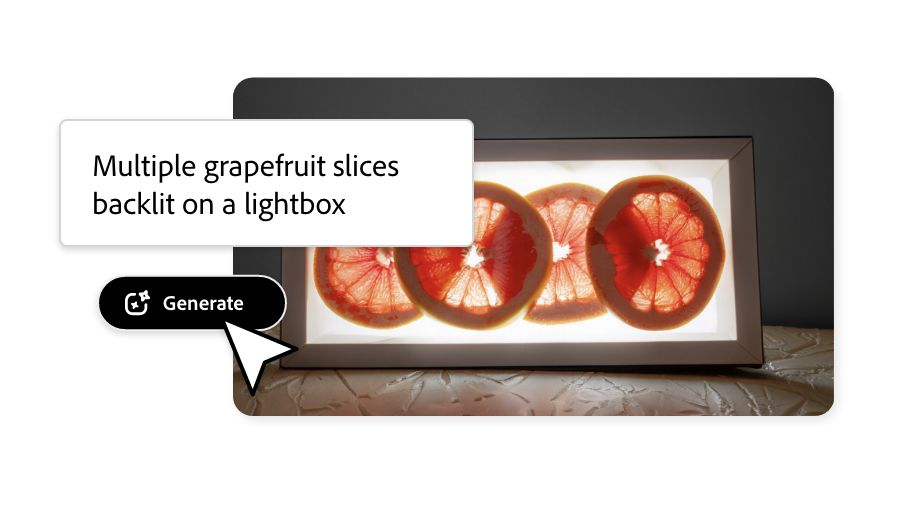Grapefruit slices backlit on a lightbox generated via chat box in Adobe Express