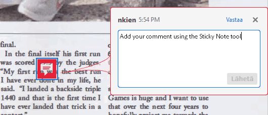 Acrobatin tarralappukommentti