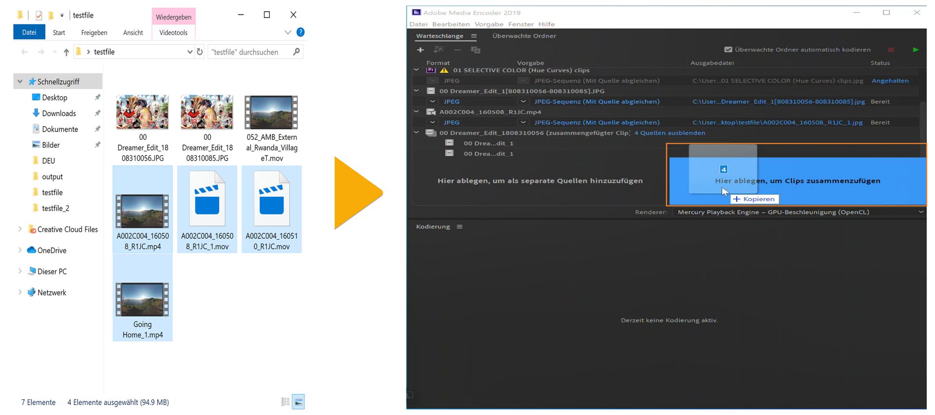 Hier ablegen, um Clips zusammenzufügen
