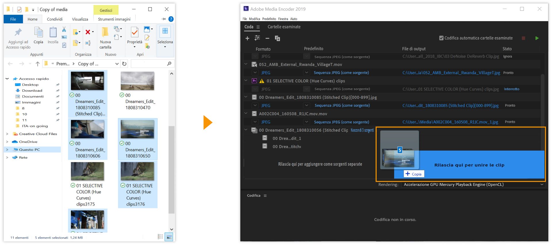 Rilascia qui per unire le clip