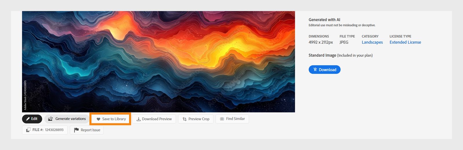 Select any Adobe Stock image and select Save to Library button followed by a heart below the image present on the left side of the screen. 