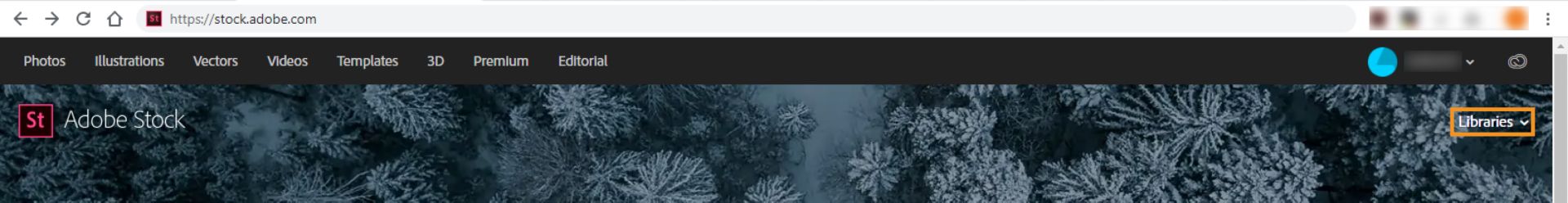 Könyvtárak a Stock weboldal jobb felső sarkában