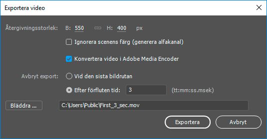 Stoppa exporten efter 3 sekunder