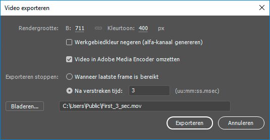 Stop met exporteren na 3 seconden