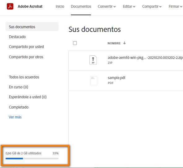 Indicador de uso de almacenamiento