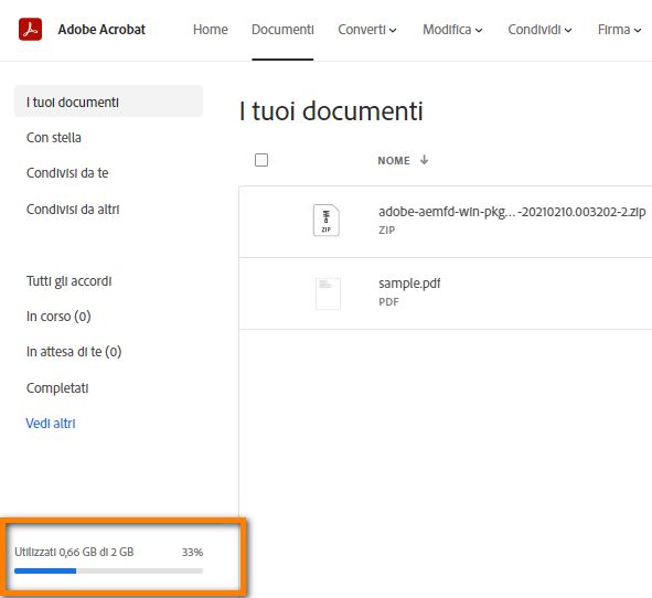 Indicatore di utilizzo dello spazio di archiviazione