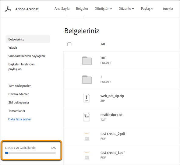 Depolama alanı kullanım göstergesi