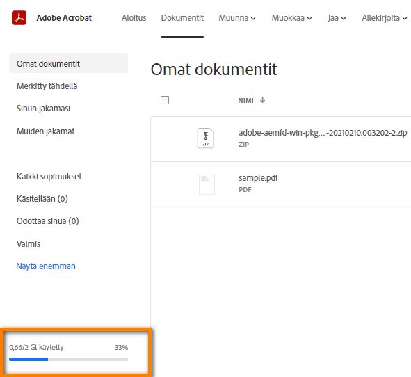Tallennustilan käytön ilmaisin