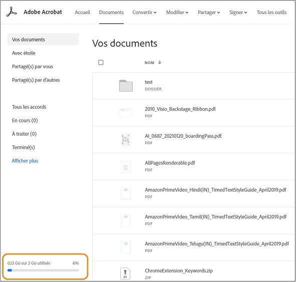 Indicateur d’utilisation du stockage